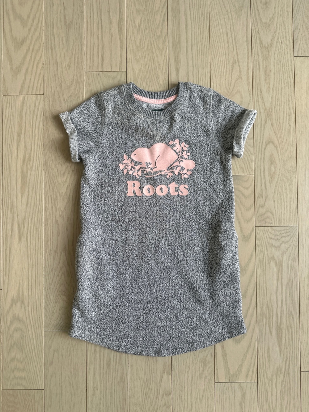 😍Roots Girls' Heather Gray Tee Dress with Pink Logo EUC 3T